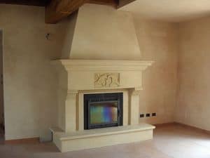 Fireplace Bologna, Structure made of in Vicenza yellow stone for fireplace