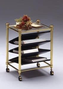 IONICA 684, Magazine rack with wheels, in polished brass, for home