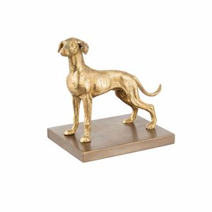 Nana Art. VR_510, Hunting dog shaped paperweight, in brass with stone base