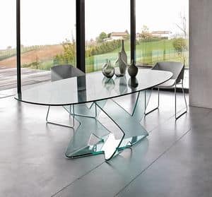 GHOST, Dining table in curved glass, for modern living room