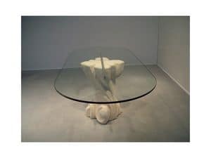 Nuoveau, Oval table with top in glass, base made of stone