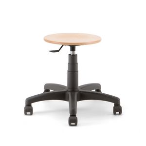 Mea Wood 01, Stool on castors, with round wooden seat