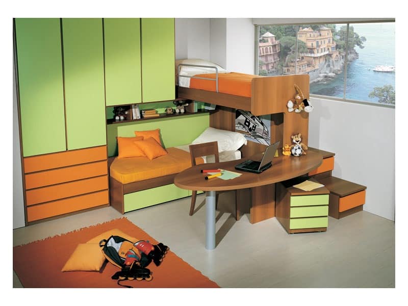 Kid Bedroom With Double Bed Desk Included In The Bunk