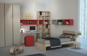 Natural comp.01, Kid bedroom with bookcase and wardrobe