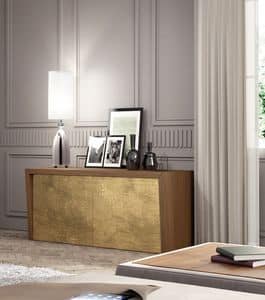 Cortina, Sideboard in Canaletto walnut, leather-covered doors