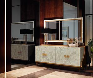 Romantica 4 doors sideboard, Sideboard with neoclassical fret in gold finish