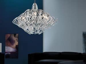 Diamante chandelier, Suspension lamp in height adjustable, in Murano glass