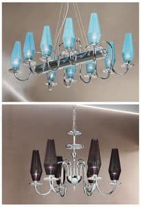 Karma chandelier, Chandelier with chromed metal and brass frame
