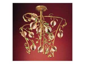 Melograno chandelier, Classic chandelier in golden metal and crackle glass