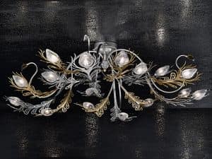 Musa ceiling lamp, Wall lamp in iron painted gold and chromium