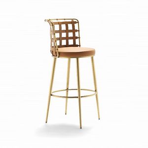 Lola Bar, Metal stool, with woven leather backrest