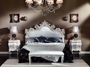 3445 BED, Carved upholstered bed, covered with imitation leather