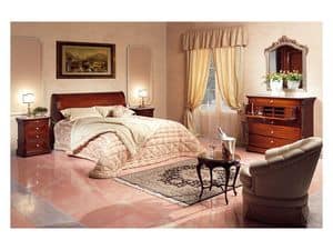 Art. 2026/952/2/L bed, Hand decorated bed, in wood, for classic style bedrooms