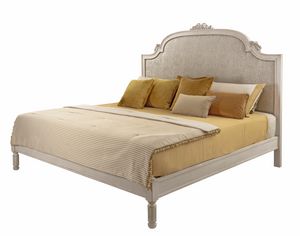 Bed 3001, Classic style bed, in carved wood, padded headboard