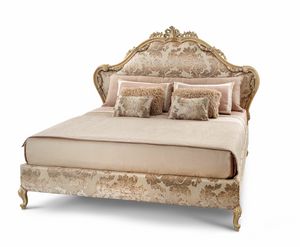 Bed 3730, Upholstered bed, classic style, with precious gold leaf carvings