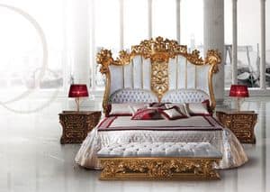 F973 Bed, Luxury wooden bed decorated in the style of Louis XV