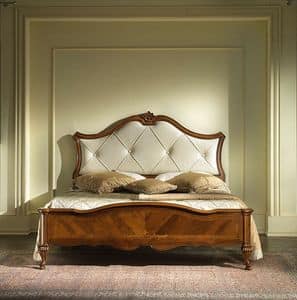 G 703, Bed in inlaid wood, with upholstered headboard