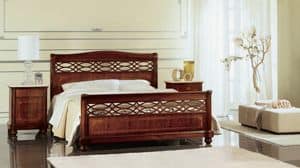Gardenia perforated bed, Bed perforated and inlaid by hand, for classic bedrooms