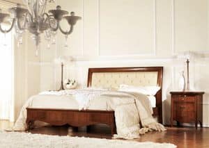 Olympia quilted bed, Quilted bed in wood, with frame inlaid