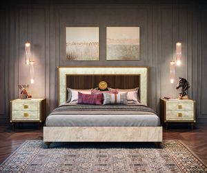 Romantica bed, Bed with classic lines, in walnut wood and Carrara marble
