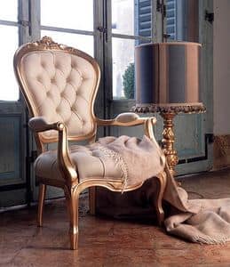 Giorgione armchair, Leather upholstered armchair, for classic living room