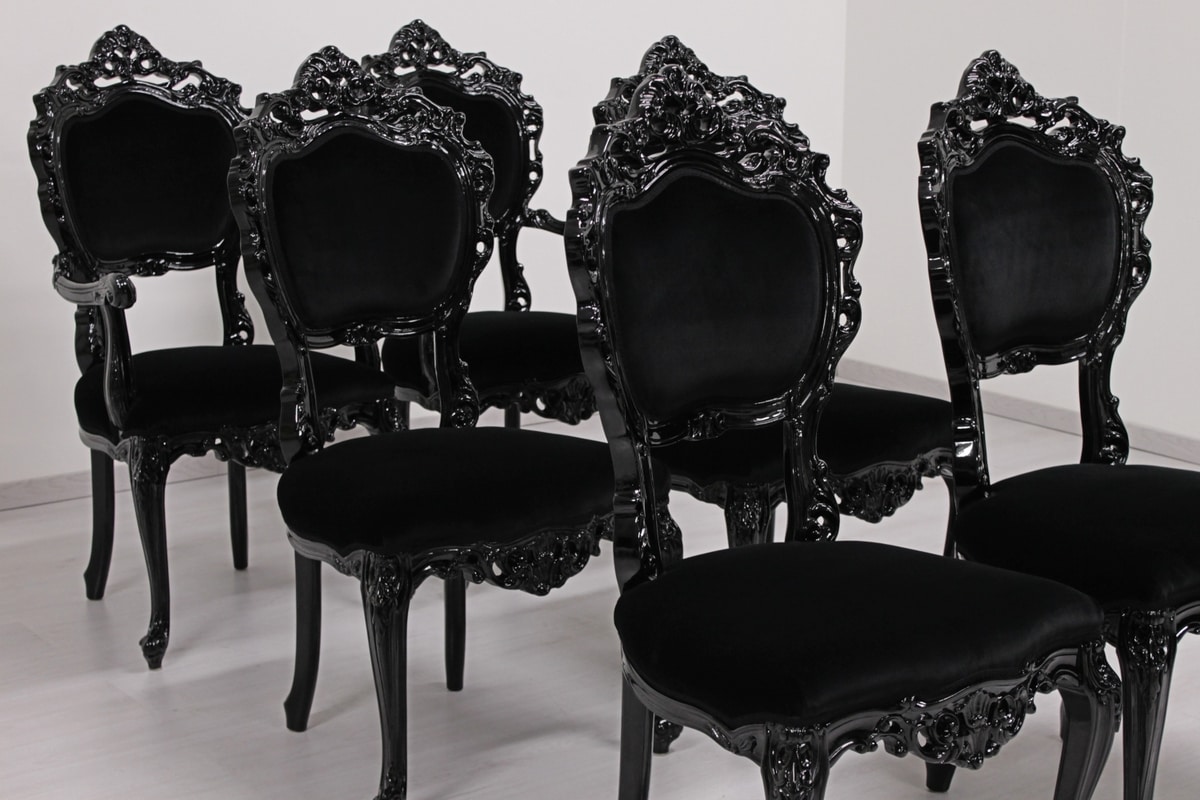Vintage French Louis XVI Dining Chairs in Gold Beech and Black