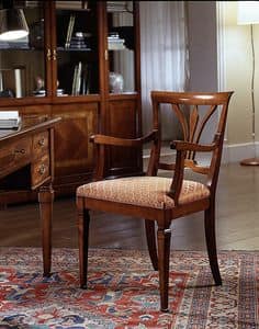D 602, Chair in cherry, with armrests and upholstered seat