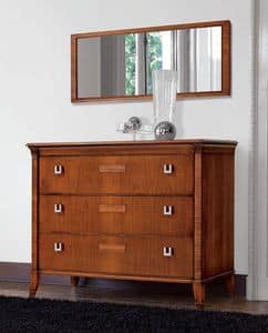 Vivre chest of drawers Art. 301, Walnut dresser, 3 drawers, with marble top