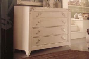 Art. IR092, White pearl lacquered chest of drawers for bedrooms