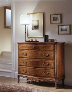 M 708, Walnut chest of drawers, with carvings, focused shades