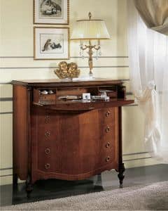 Mimosa flap, Chest of drawers with flap door and scretaire, polished with wax