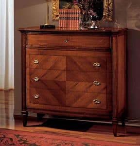 Minoa chest of drawers, Chest of drawers in walnut, interlocking in swallow nest