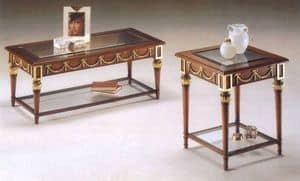 2575 COFFE TABLE, Classic wooden coffee table, glass top