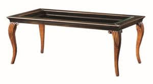 Raffaello FA.0134, Dec coffee table in wood, glass top, classic style