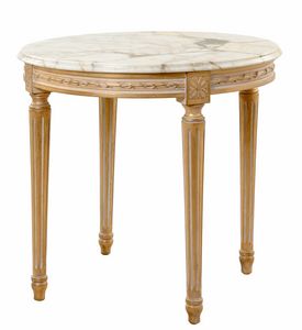Side table 3444/E, Carved side table, embellished with Calacatta Oro marble
