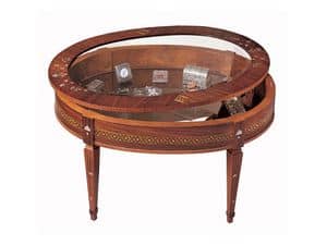 T596 coffee table, Traditional coffee table, with show case, inlaid wood