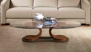 TL57 Mistral small table, Table for center hall, in walnut, with glass top