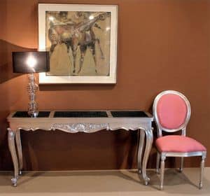 Art. 365/HTL Mary.co., Wood console, eco-leather top, silver finish