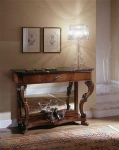 M 405, Walnut console, with antique mirror, marble top