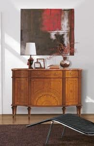 Art. 143, Sideboard luxury, wooden, inlaid 3 doors and 3 drawers, marble top