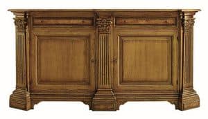 Scansano ME.0470.R, Oak sideboard with 2 doors and 2 drawers with inlays of ash, columns with Corinthian capitals, in classic luxury style