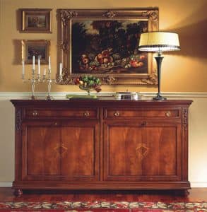 Voltaire sideboard, Walnut sideboard with 4 doors, polished with wax