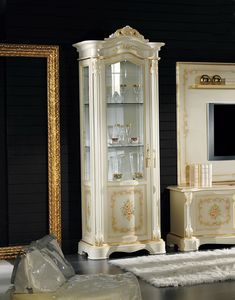 Brianza display cabinet 1 door with painting, Classic carved display cabinet