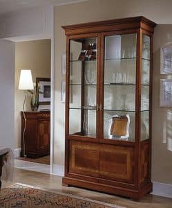 D 202, Display cabinet in cherry, with floral inlay, glass shelves