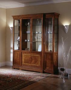 D 204, 4-door display cabinet, with floral inlay, glass shelves