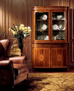 Hepplewhite cabinet 747, Classic style showcase with drawers and glass doors