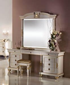 L1160, Dressing table with 9 drawers, carved details decorated with gold leaf, for bedrooms in classic style
