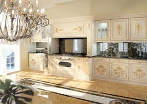 KT201, Classic luxury white lacquered kitchen with gold decorations