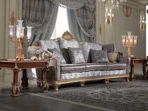 981, Classic sofa in carved wood and velvet