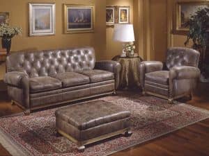 Albas Sofa, Style sofa, covered in leather, goose down pillows